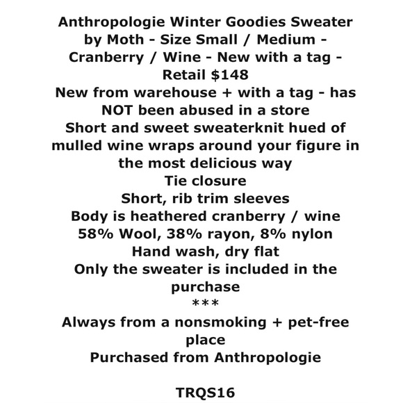 $148 Anthropologie Winter Goodies Sweater Small / Medium 2 4 6 8 Red Wool Cozy - Picture 2 of 11